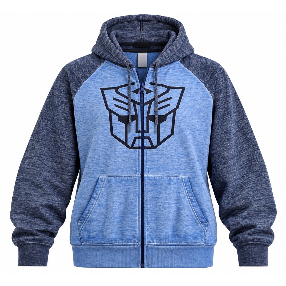 Transformers Autobot Graphic Zip Up Hoodie Mens Large Blue Raglan Sweatshirt
